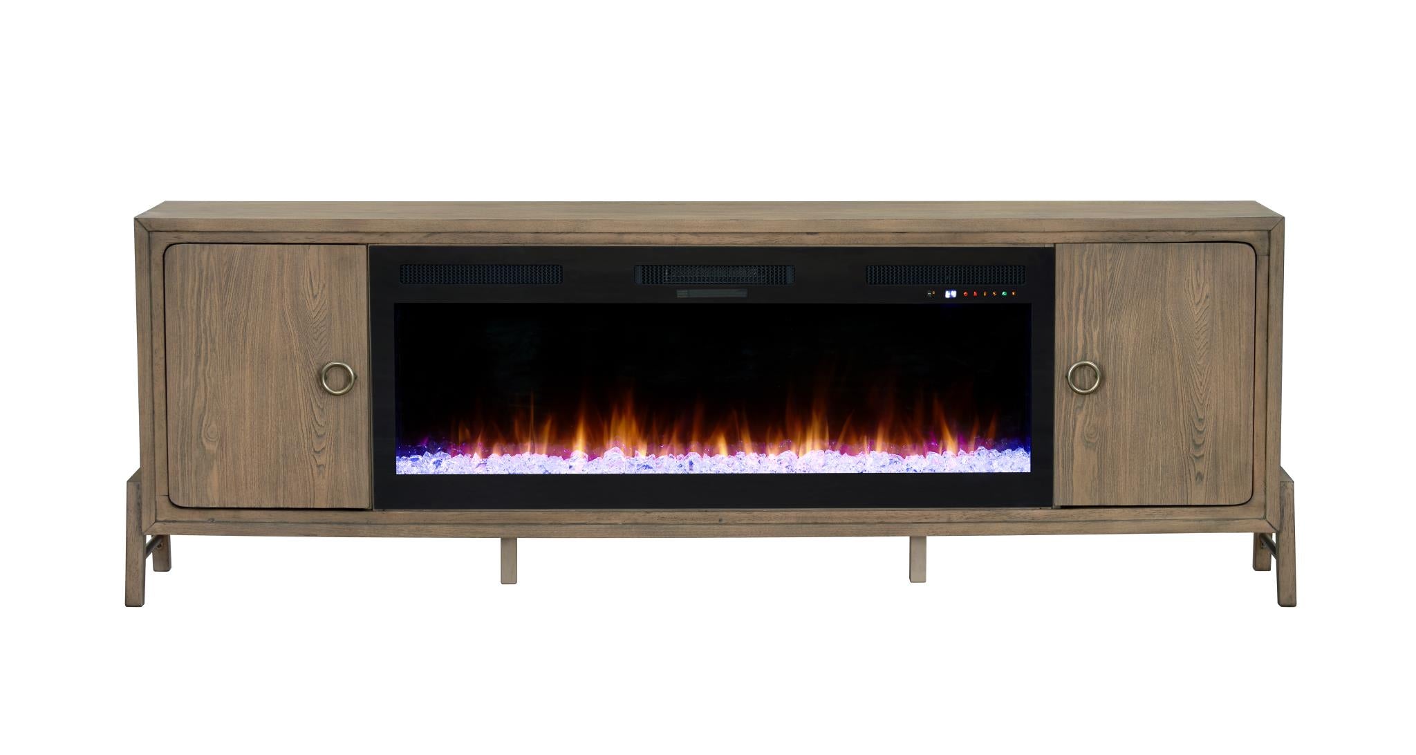 2PC Elure 84" Latte Fireplace Console with 50" Crystals