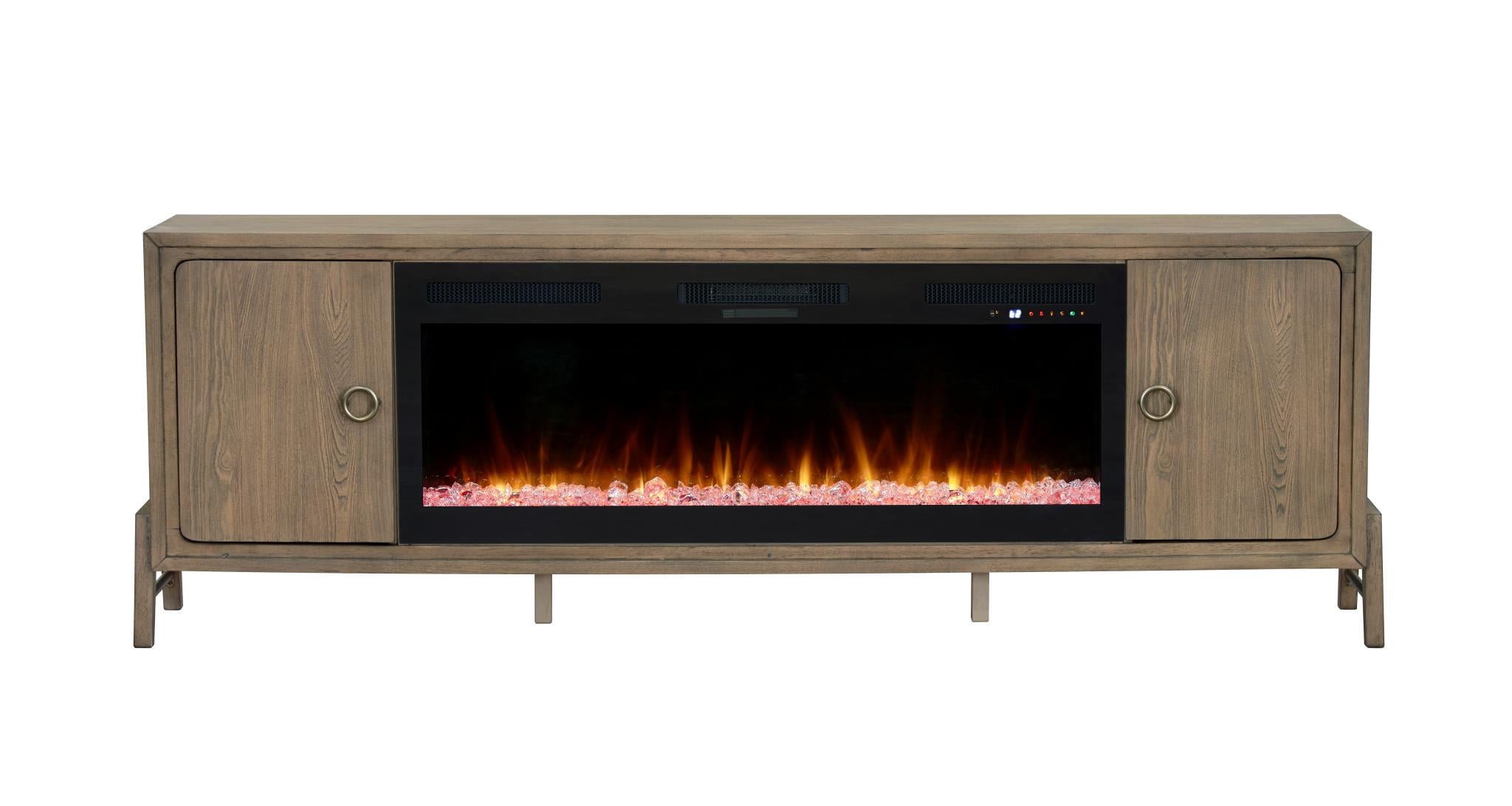 2PC Elure 84" Latte Fireplace Console with 50" Crystals