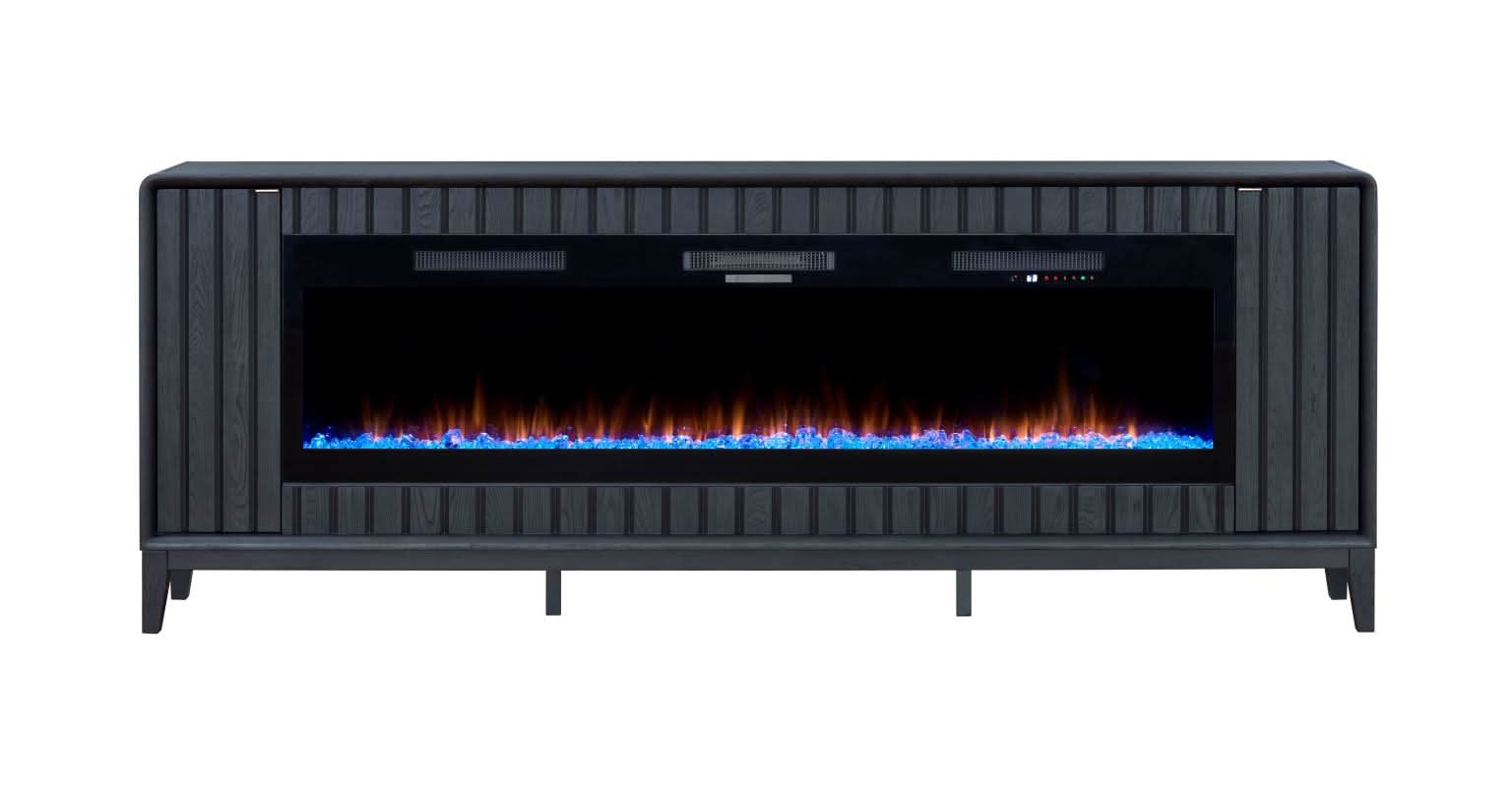 2PC Elure 96" Peppercorn Fireplace Console with 74" Crystals