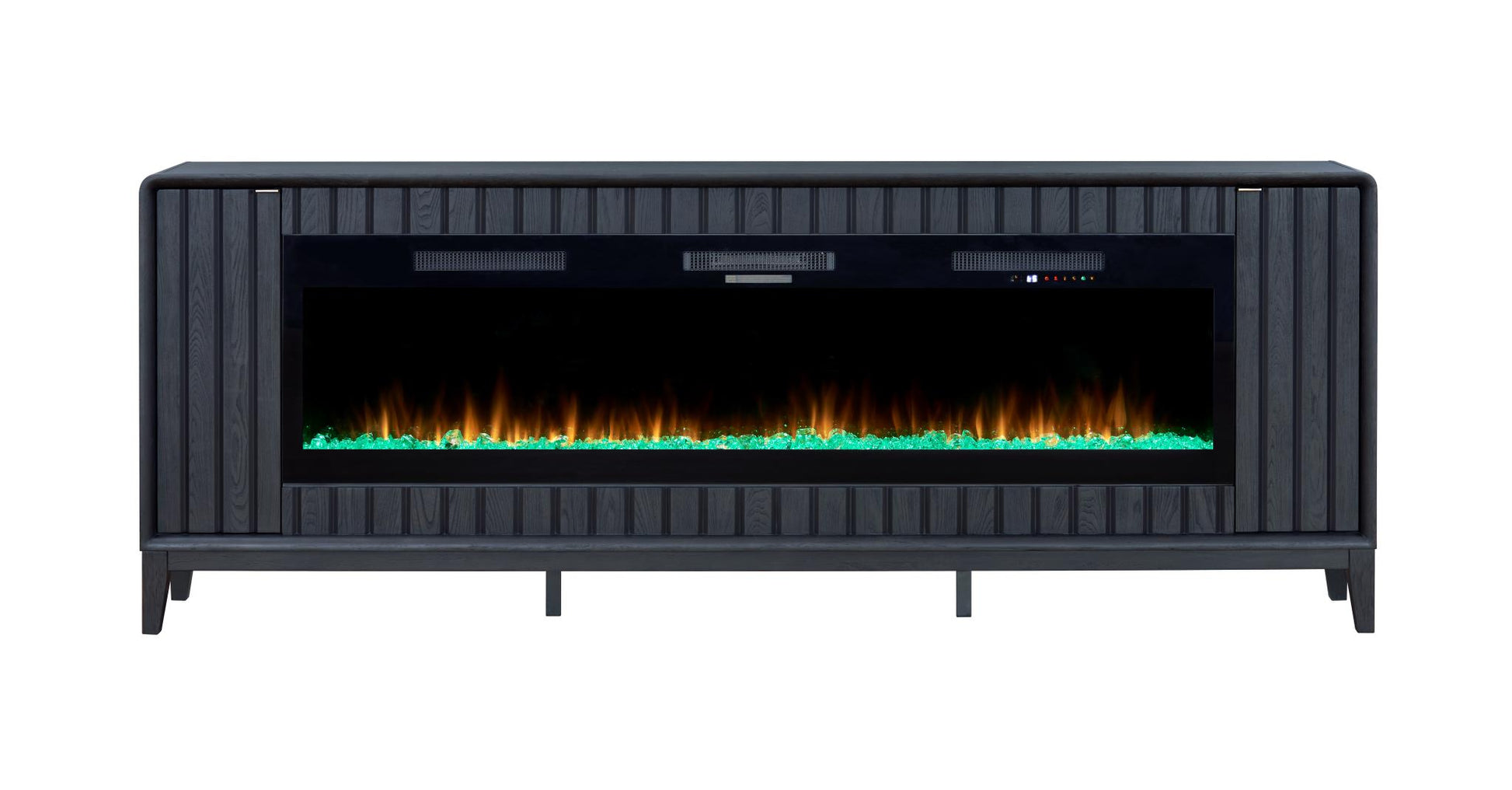 2PC Elure 96" Peppercorn Fireplace Console with 74" Crystals