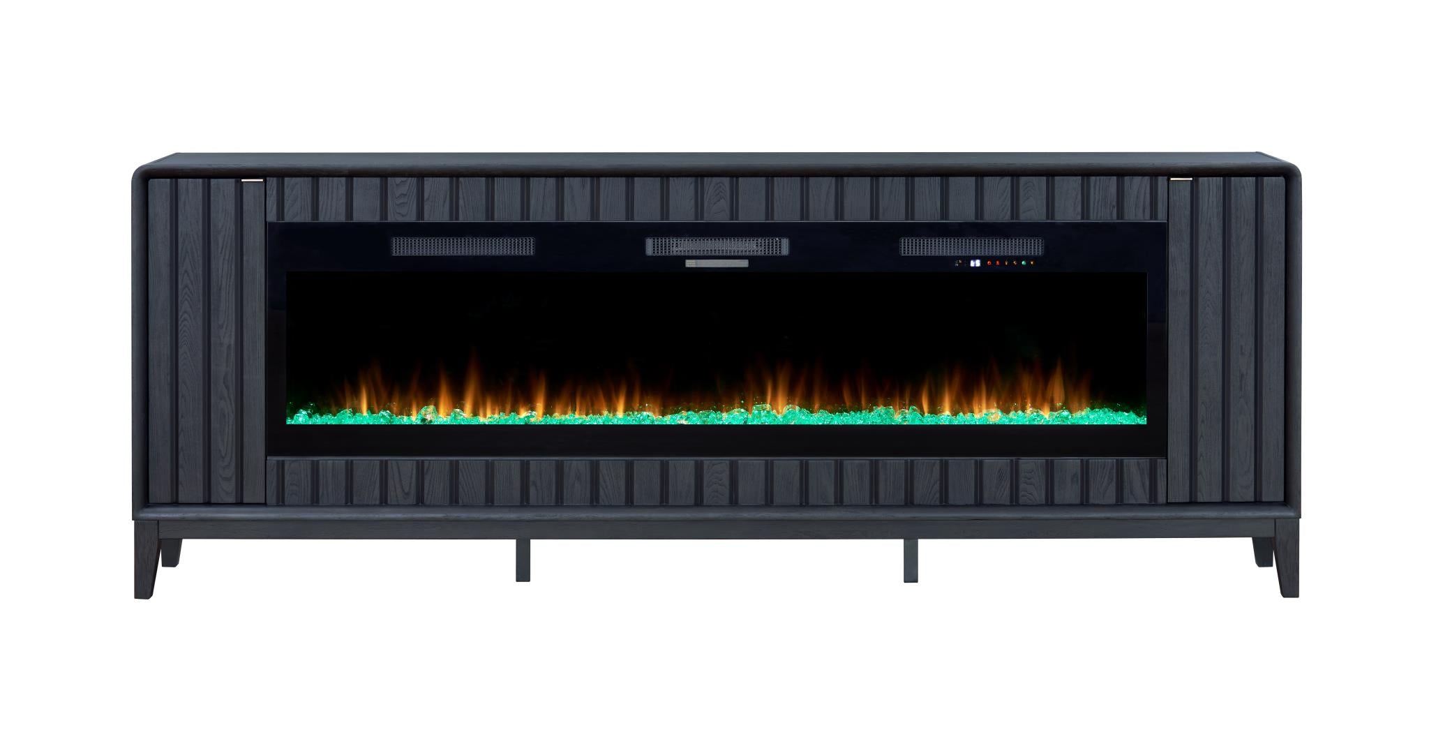 2PC Elure 96" Peppercorn Fireplace Console with 74" Crystals