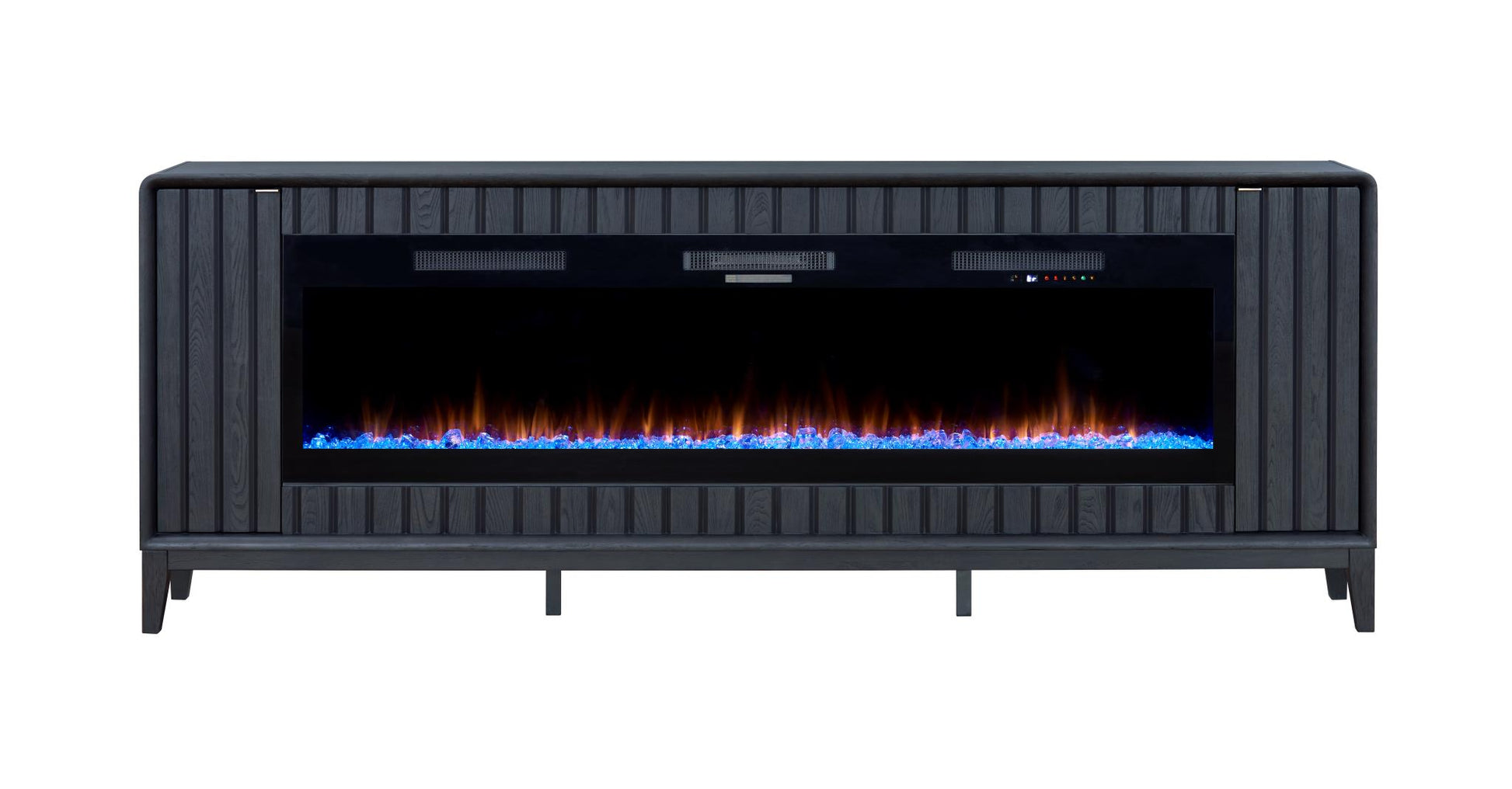 2PC Elure 96" Peppercorn Fireplace Console with 74" Crystals