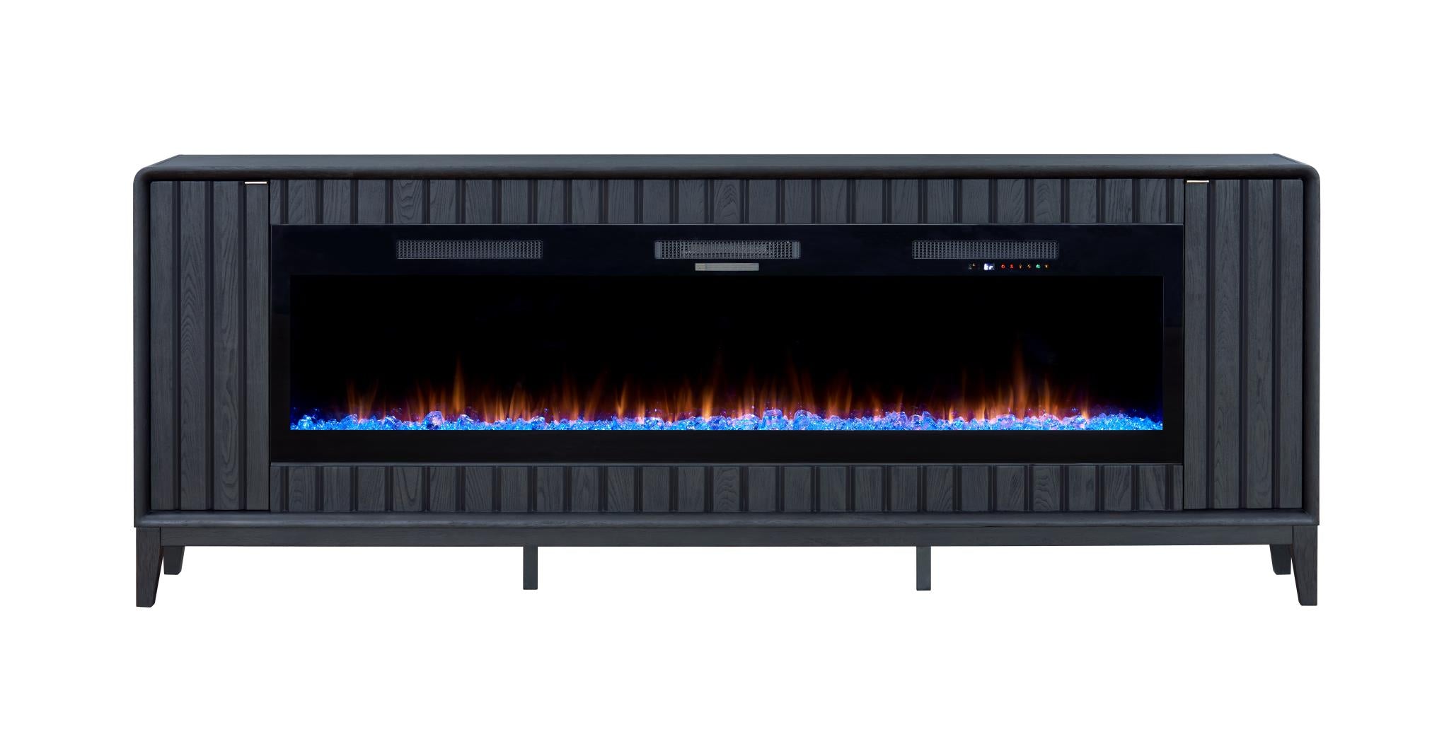 2PC Elure 96" Peppercorn Fireplace Console with 74" Crystals
