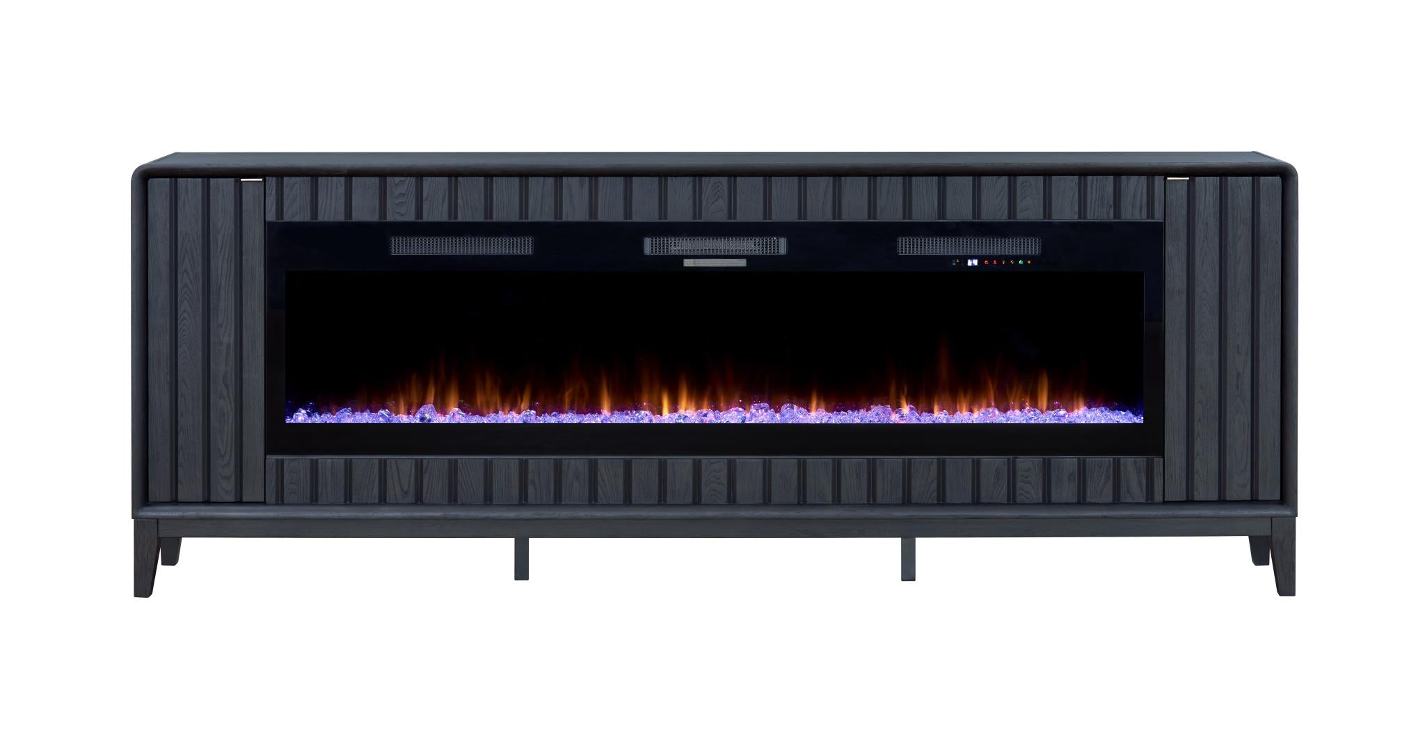 2PC Elure 96" Peppercorn Fireplace Console with 74" Crystals