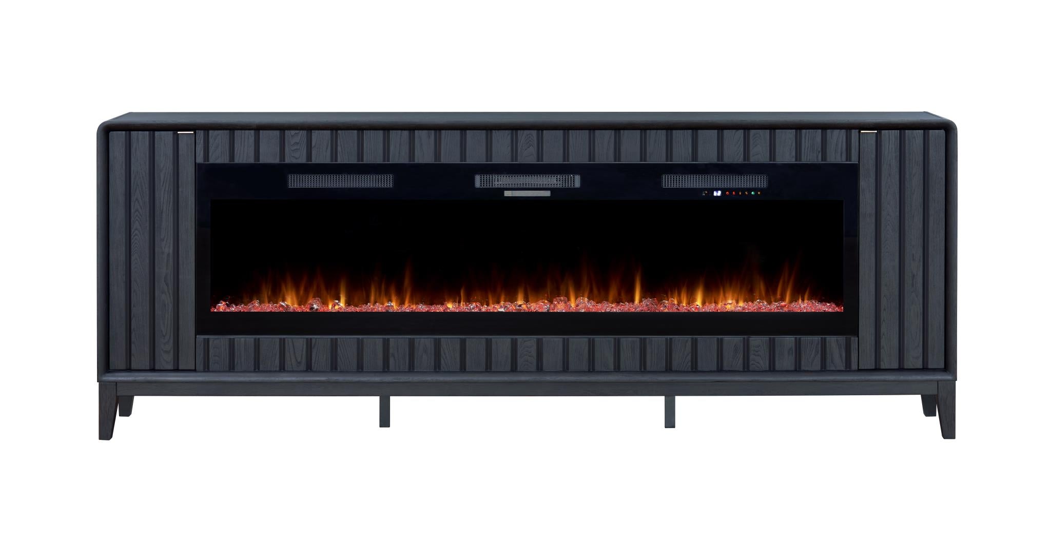 2PC Elure 96" Peppercorn Fireplace Console with 74" Crystals