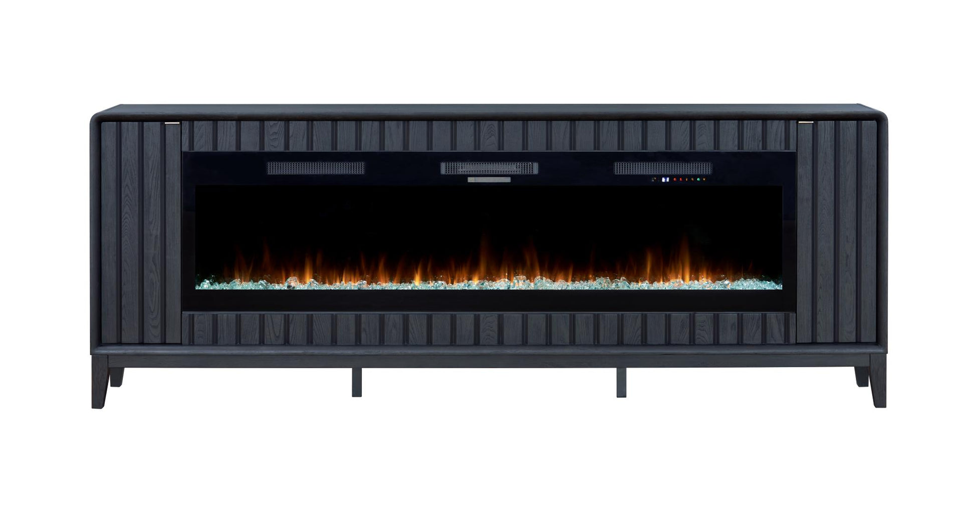 2PC Elure 96" Peppercorn Fireplace Console with 74" Crystals