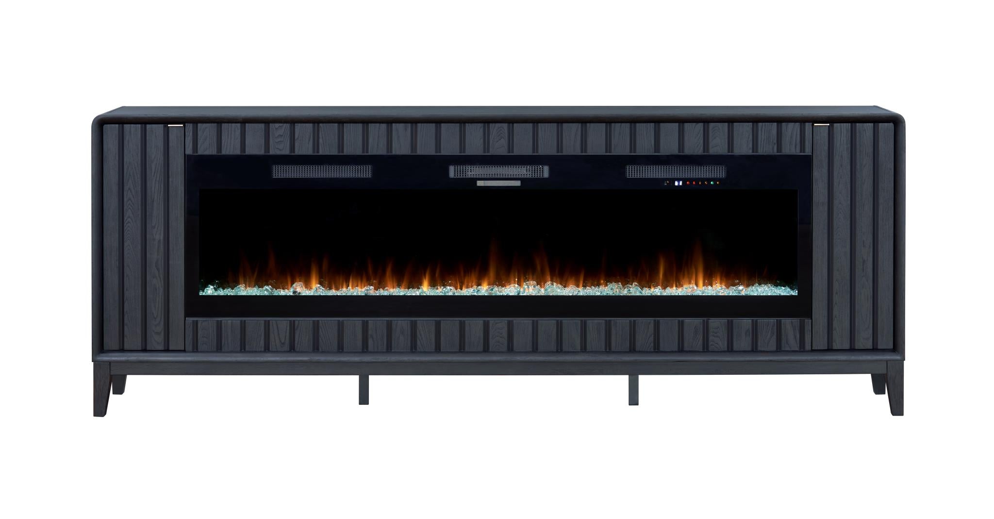 2PC Elure 96" Peppercorn Fireplace Console with 74" Crystals