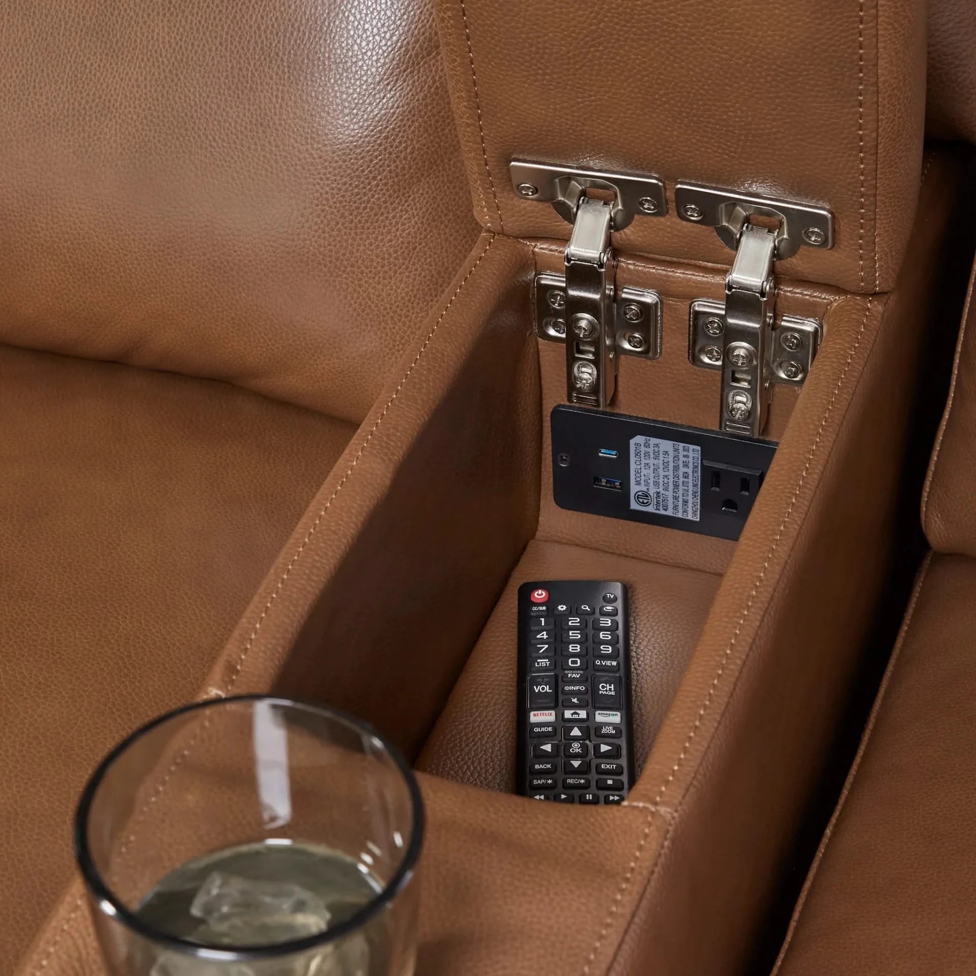 Modway Brown Power Headrest & Reclining 6 PC Modular Sectional with Storage Console, Cup Holders and 2 Arm Pillows