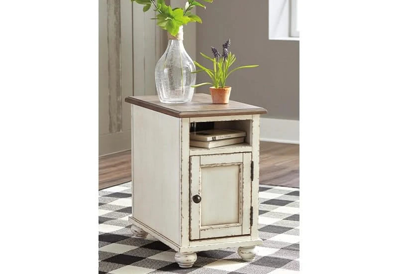 Magnolia Two Tone Traditional Cottage Chairside End Table with USB Charging