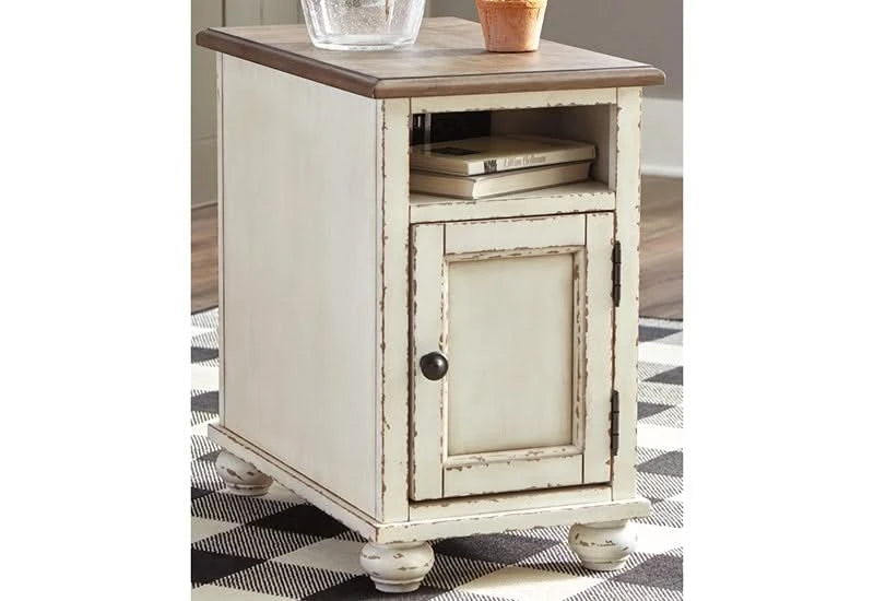 Magnolia Two Tone Traditional Cottage Chairside End Table with USB Charging