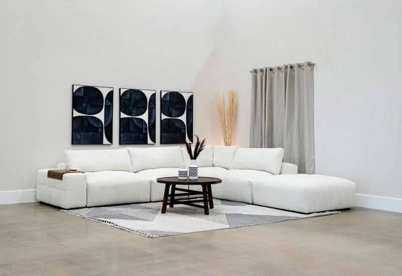 Merino Pearl White Contemporary 6 PC Modular Sectional and Accent Pillows