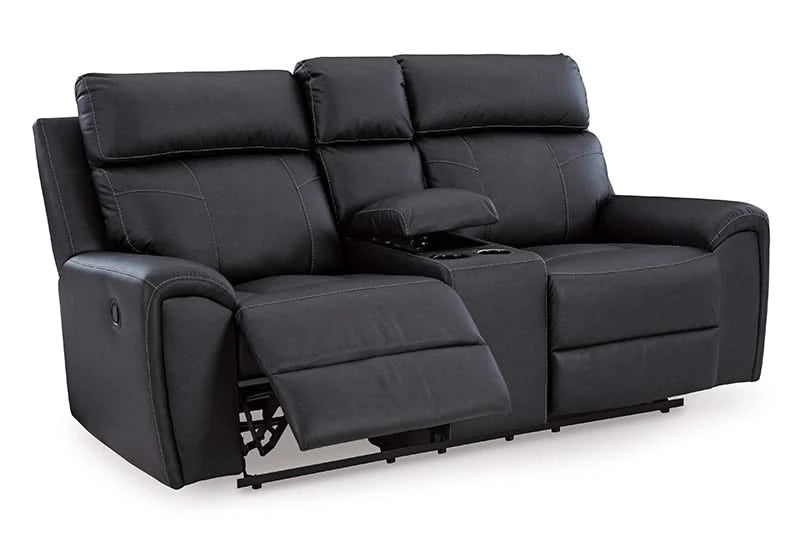 Miles Gunmetal Black Reclining Living Room Set Includes Sofa and Loveseat