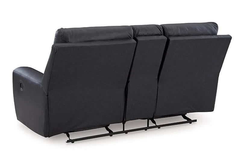 Miles Gunmetal Black Reclining Glider Loveseat with Storage Console and Cup Holders
