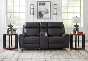 Miles Gunmetal Black Reclining Glider Loveseat with Storage Console and Cup Holders