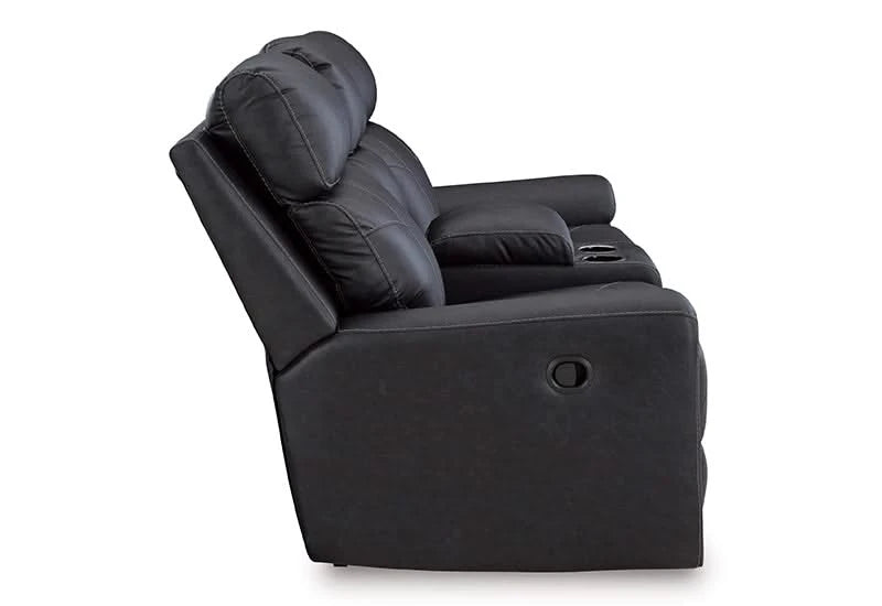 Miles Gunmetal Black Reclining Glider Loveseat with Storage Console and Cup Holders