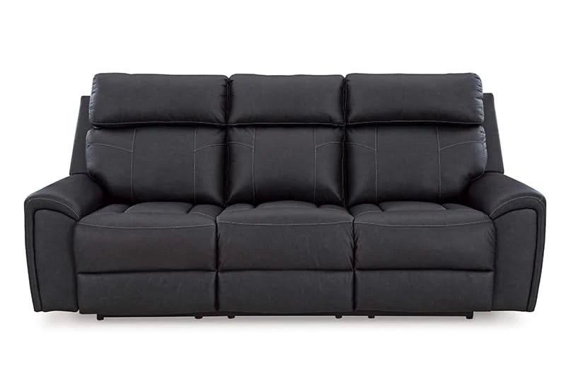 Miles Gunmetal Black Reclining Sofa with Drop Down Table, Cup Holders, USB Charging, and Power Outlet