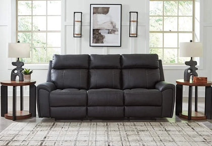 Miles Gunmetal Black Reclining Sofa with Drop Down Table, Cup Holders, USB Charging, and Power Outlet