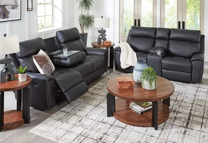 Miles Gunmetal Black Reclining Glider Loveseat with Storage Console and Cup Holders