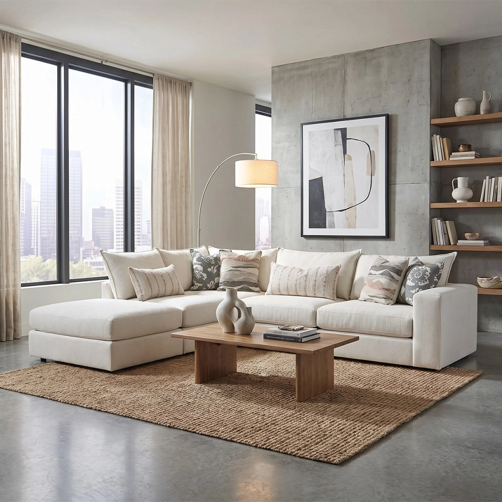 Missionary Salt Off White Transitional 5-Piece Modular Sectional with Chaise and Accent Pillows