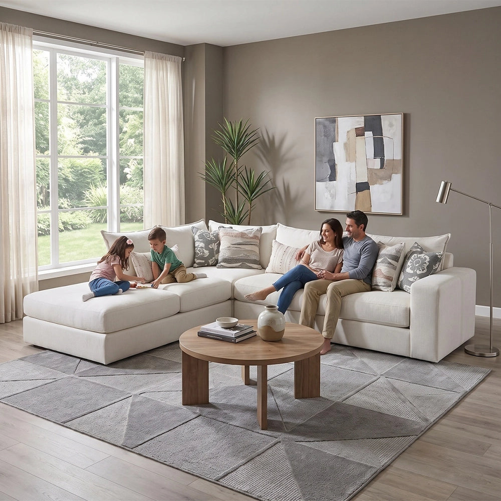 Missionary Salt Off White Transitional 5-Piece Modular Sectional with Chaise and Accent Pillows