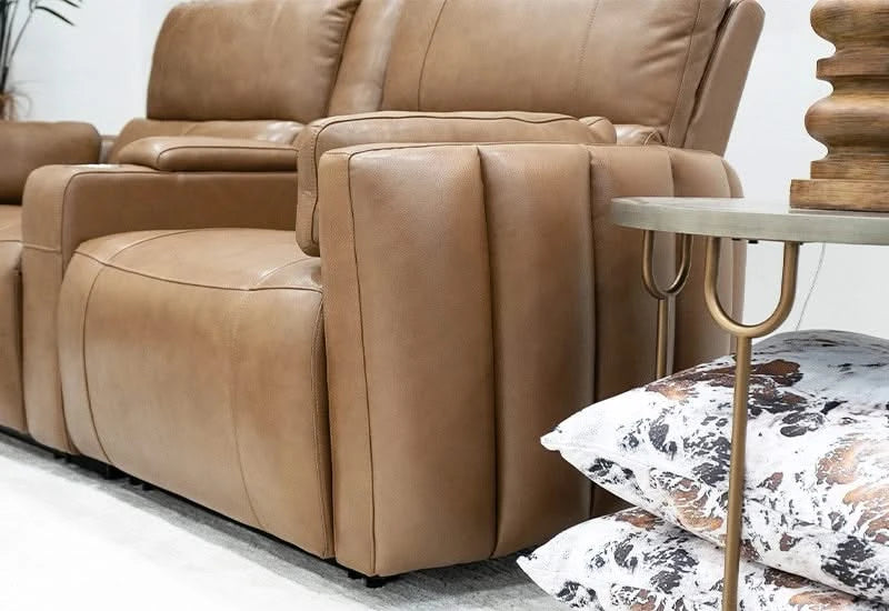 Modway Brown Leather Power Headrest Reclining 3 PC Modular Loveseat with Storage Console and Cup Holder