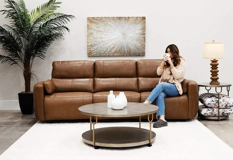 Modway Brown Leather Power Headrest Reclining 3 PC Modular Sofa