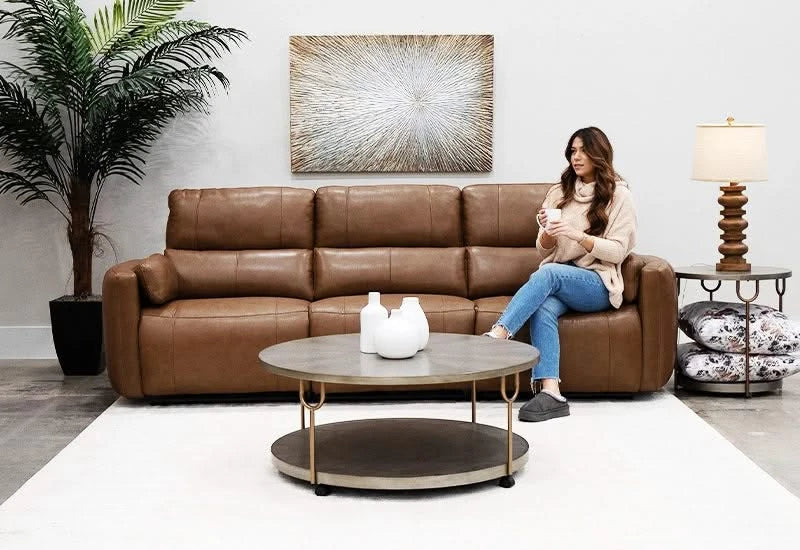 Modway Brown Leather Power Headrest Reclining 3 PC Modular Sofa