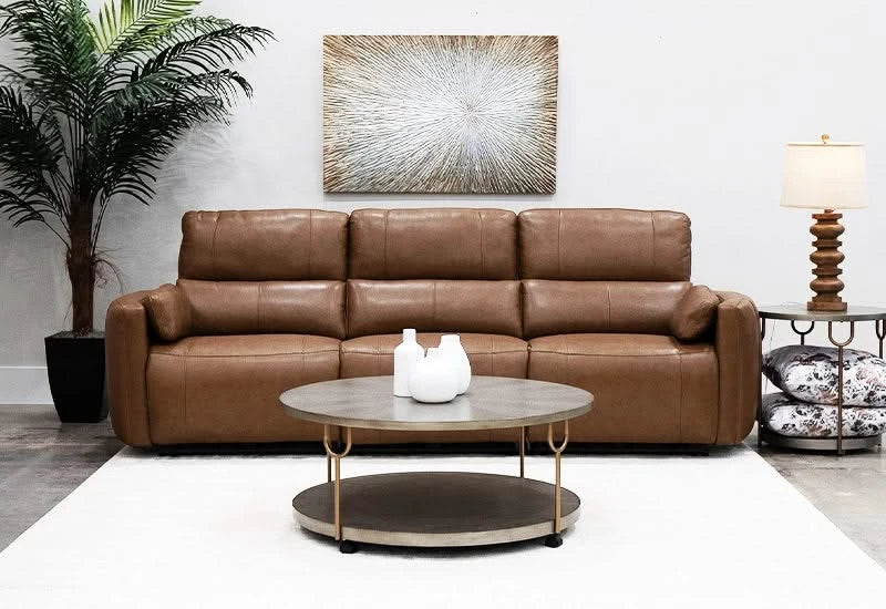 Modway Brown Leather Power Headrest Reclining 3 PC Modular Sofa