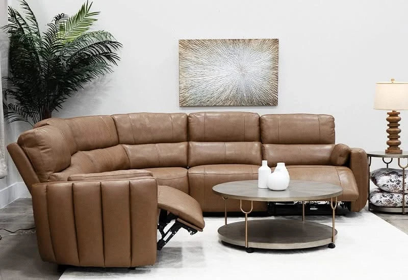 Modway Brown Leather Power Headrest Reclining 5 PC Modular Sectional
