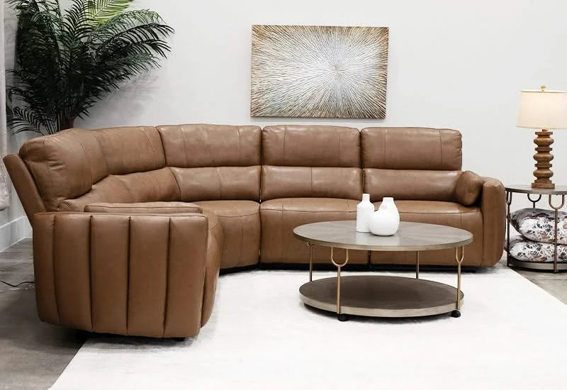 Modway Brown Leather Power Headrest Reclining 5 PC Modular Sectional