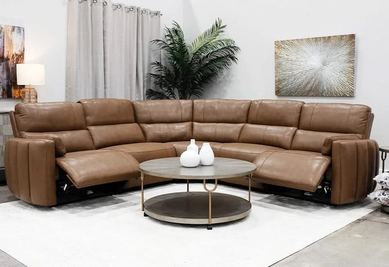 Modway Brown Leather Power Headrest Reclining 5 PC Modular Sectional