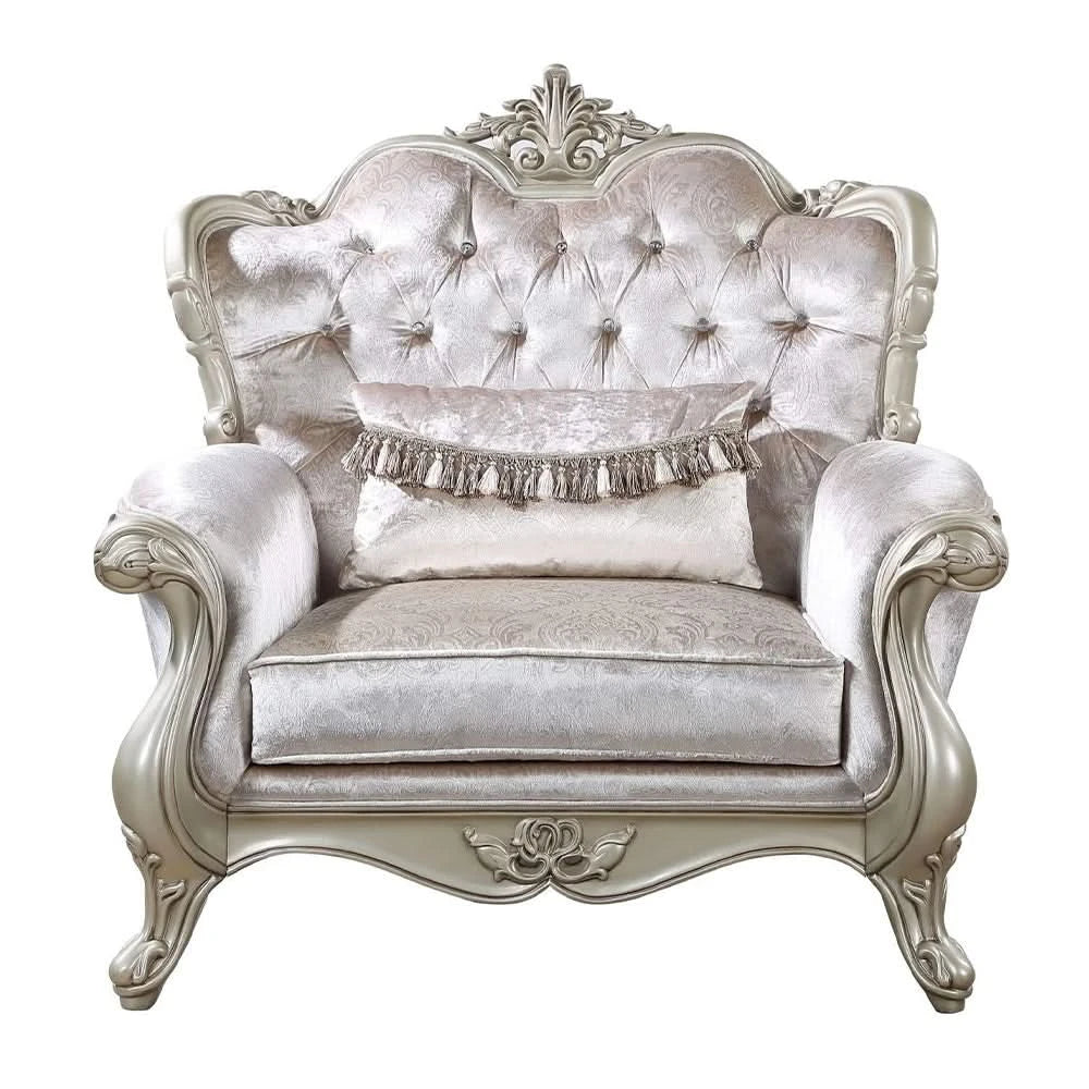 Monique Pearl Silver Victorian Accent Chair with Button Tufting