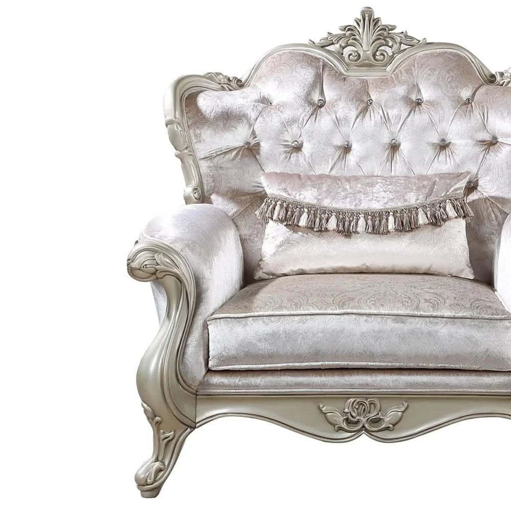 Monique Pearl Silver Victorian Accent Chair with Button Tufting