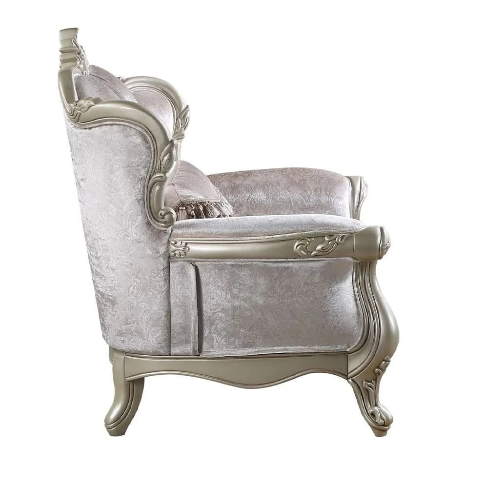 Monique Pearl Silver Victorian Accent Chair with Button Tufting