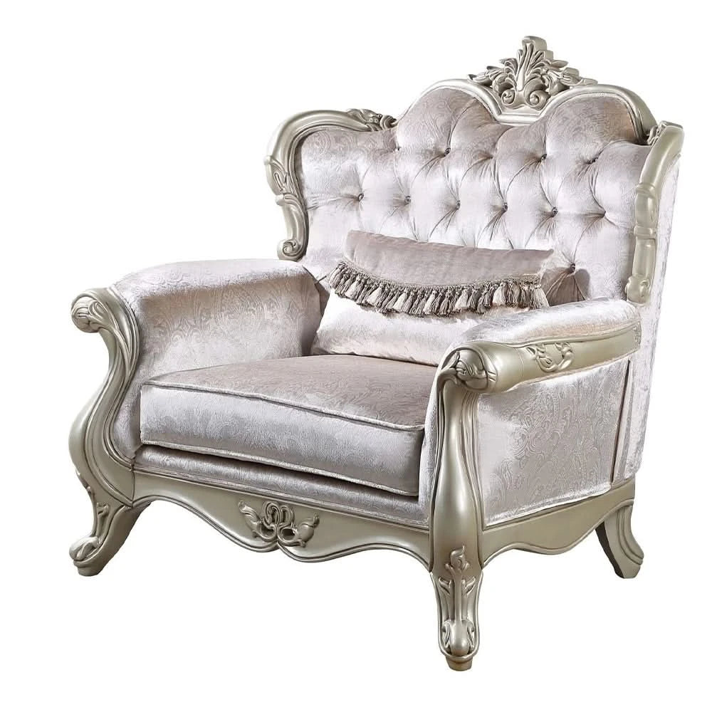 Monique Pearl Silver Victorian Accent Chair with Button Tufting
