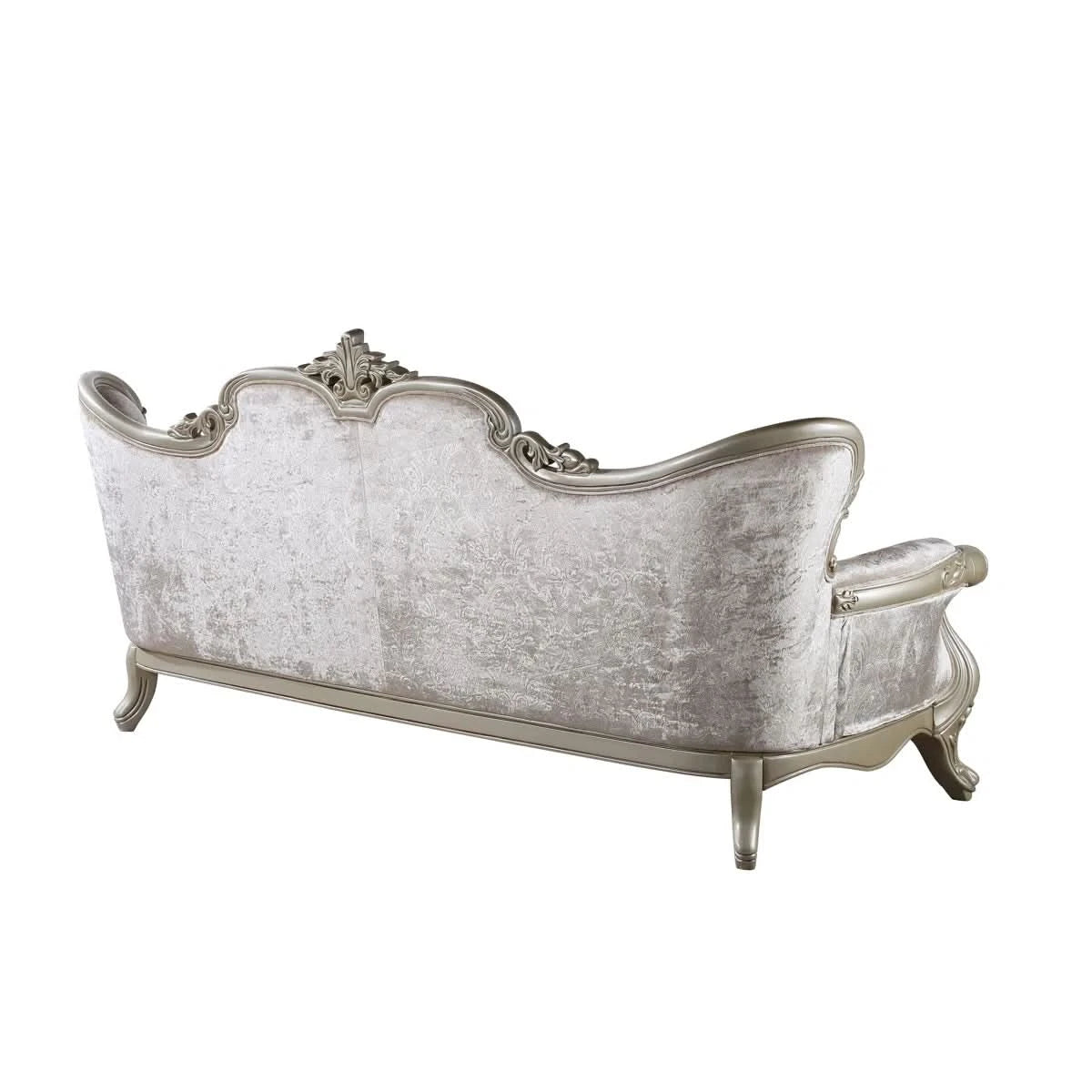Monique Pearl Silver Victorian Sofa with Ornate Carved Accents