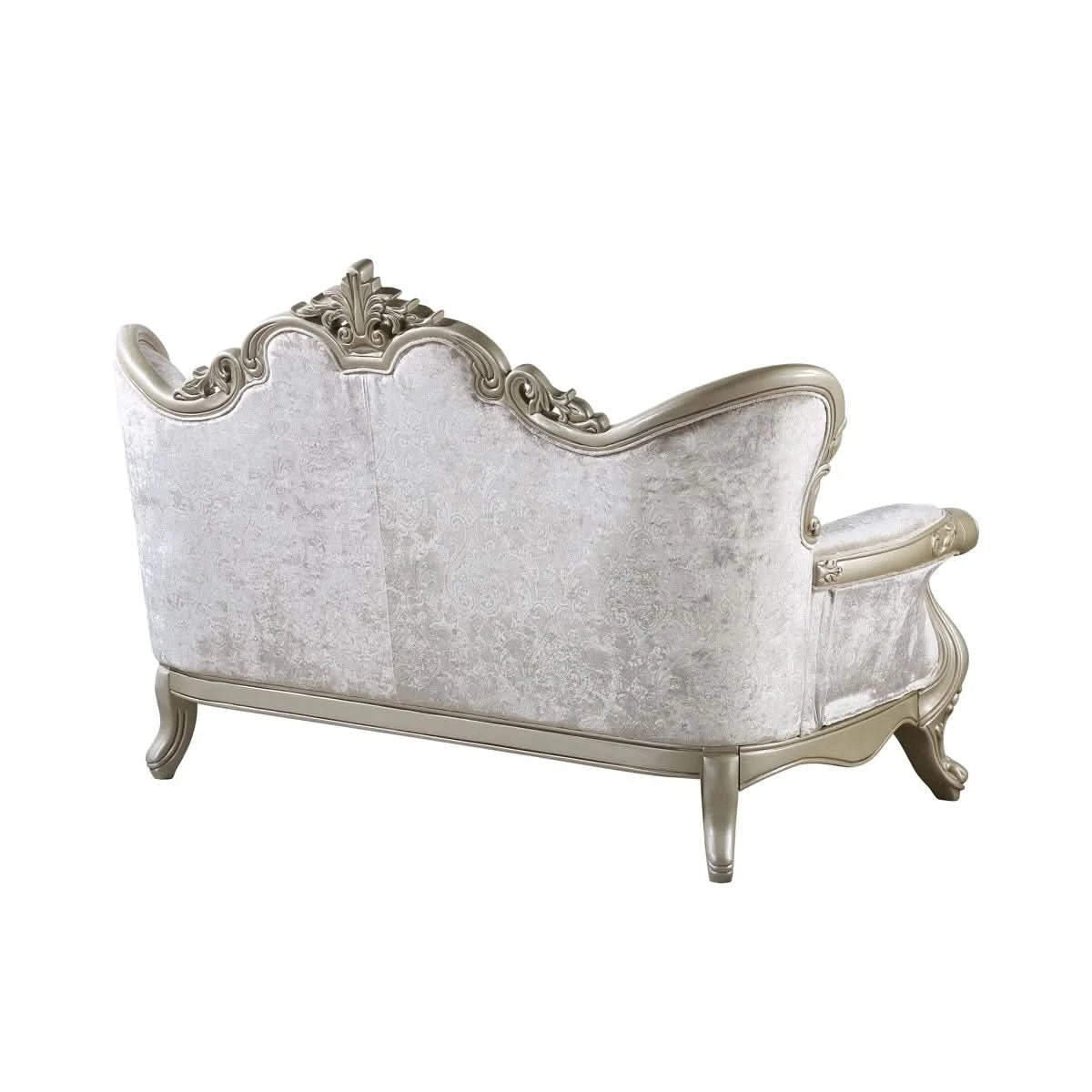 Monique Pearl Silver Victorian Sofa & Loveseat Living Room Set with Ornate Carved Accents