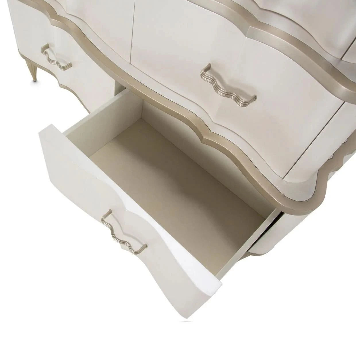 London Place Pearl Cream Modern Glam Tiered 6 Drawer Storage Chest