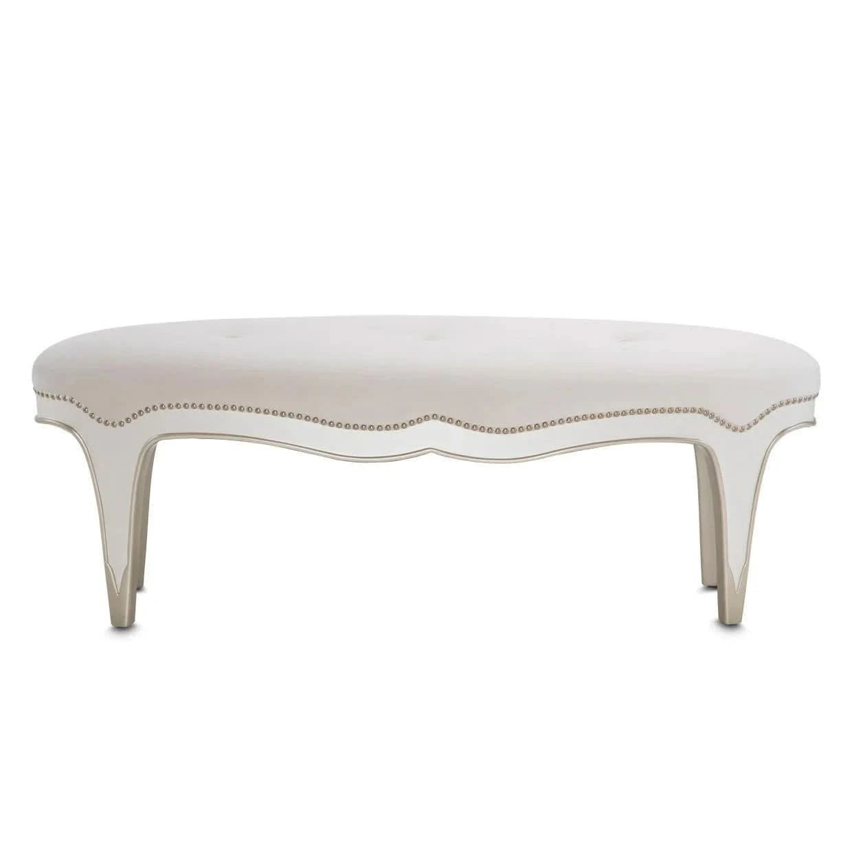 London Place Pearl Cream Modern Glam Bed Bench with Velvet Tufted Seat