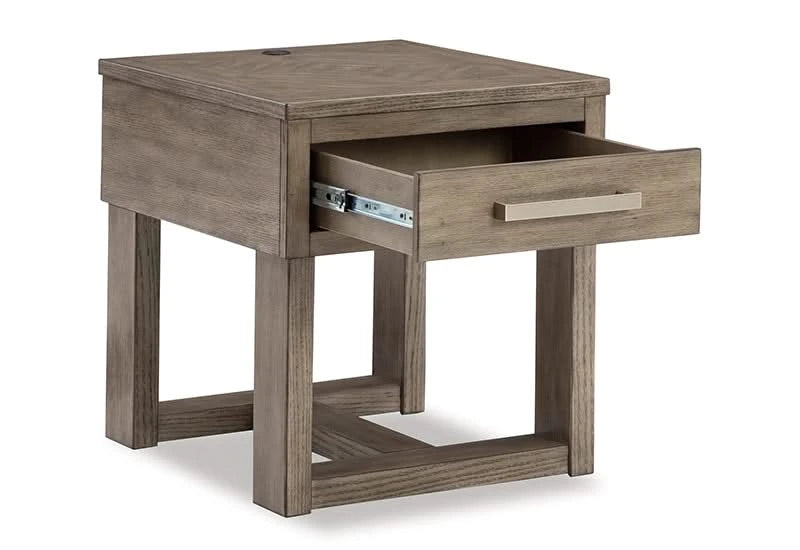 Neptune Gray Brown Casual Rectangular End Table with USB Charging