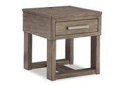 Neptune Gray Brown Casual Rectangular End Table with USB Charging