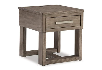 Neptune Gray Brown Casual Rectangular End Table with USB Charging