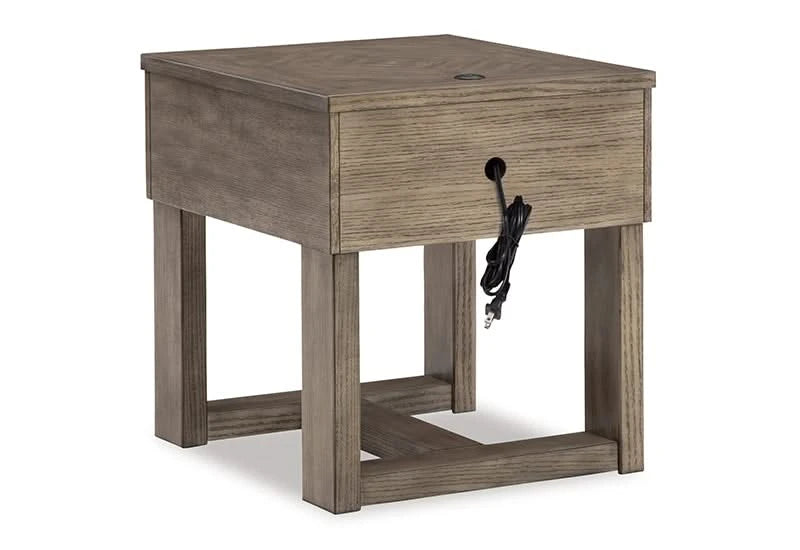 Neptune Gray Brown Casual Rectangular End Table with USB Charging