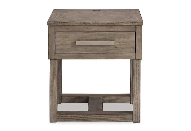 Neptune Gray Brown Casual Rectangular End Table with USB Charging