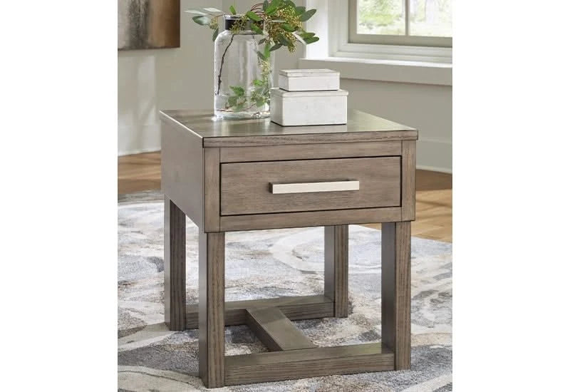 Neptune Gray Brown Casual Rectangular End Table with USB Charging