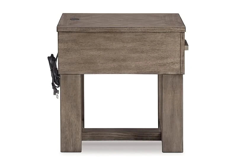 Neptune Gray Brown Casual Rectangular End Table with USB Charging