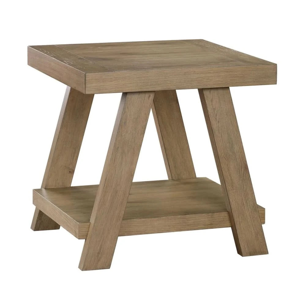 Orinda Caramel End Table with Solid Wood Legs and Storage Shelf