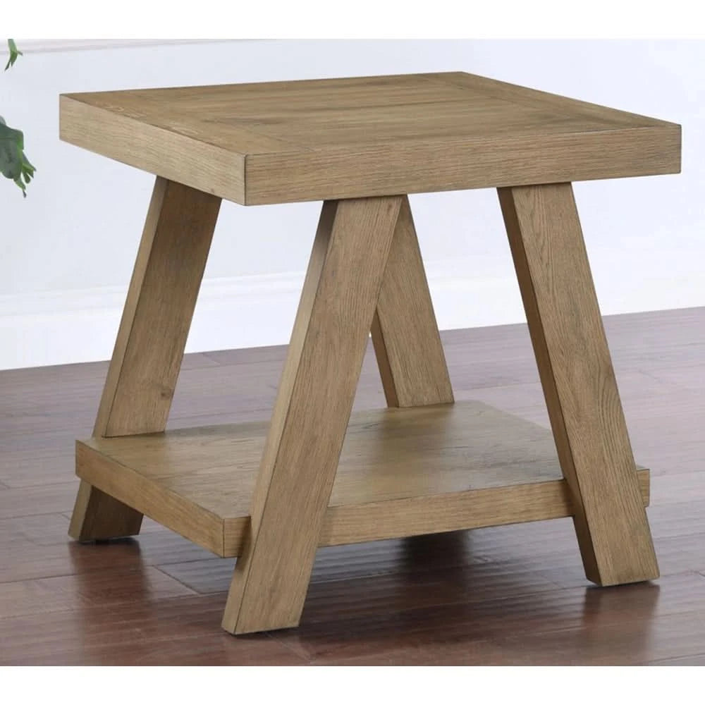 Orinda Caramel End Table with Solid Wood Legs and Storage Shelf