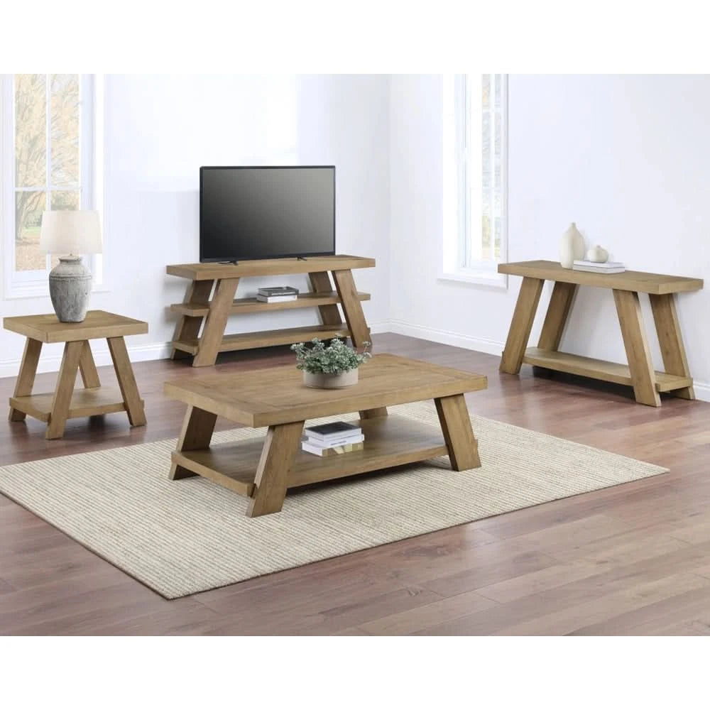 Orinda Caramel End Table with Solid Wood Legs and Storage Shelf
