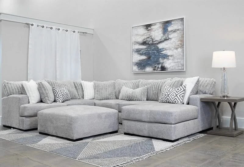 Owen Mondo Silver Modern 3PC Sectional with Accent Pillows